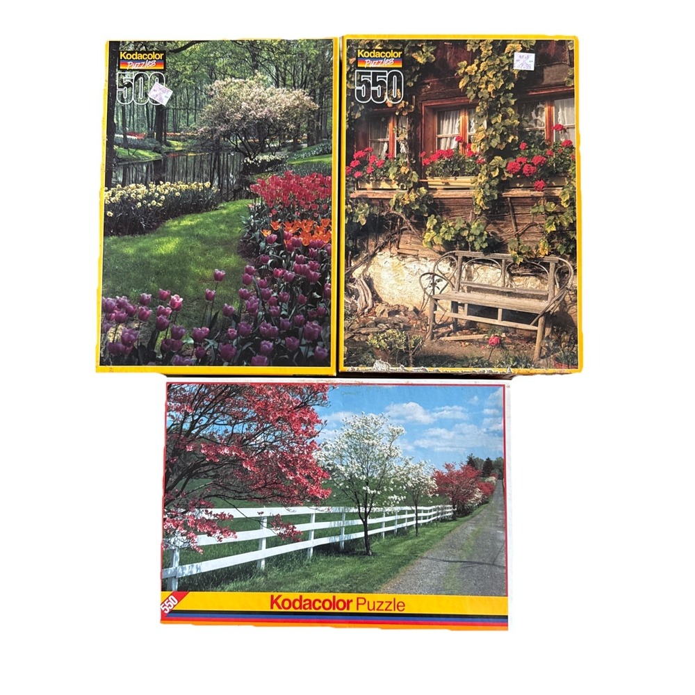 Vintage Set Of 3 Kodacolor Puzzles 500 To 550 Pieces Vibrant Landscape One New
